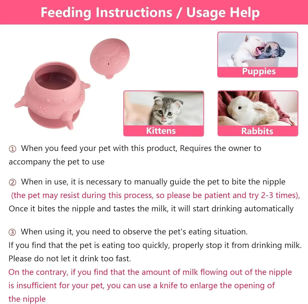 Newborn Puppy & Kitten Milk Feeder Bowl | 4-Nipple Nursing Set