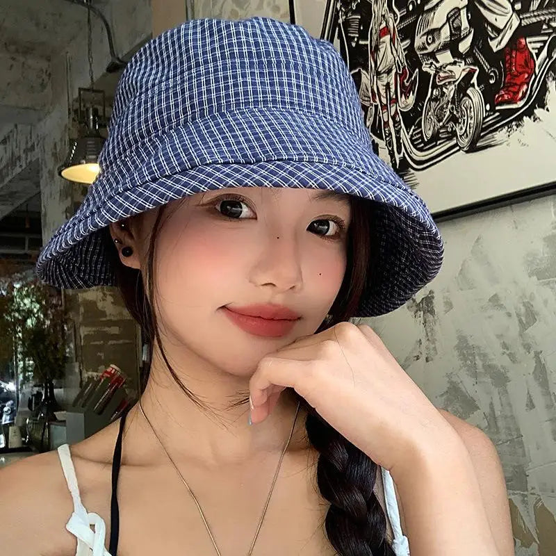 Ladies Plaid Bucket Hat – UV Sun Protection Fisherman Cap