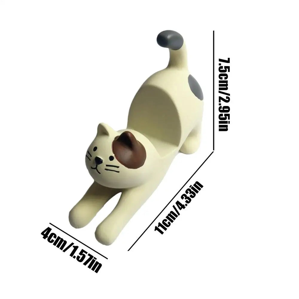 Cute Cat Phone Holder Animal Desk Resin Stand Stretching Figurine