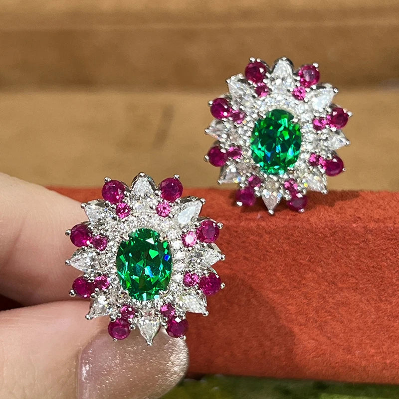 Huitan Colorful Cubic Zirconia Stud Earrings | Women's Fashion
