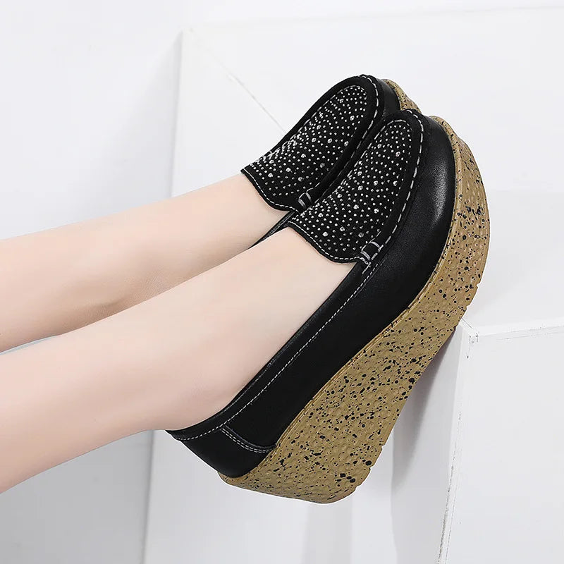 Women's Sequin Platform Wedge Loafers – Slip-On Casual Heels