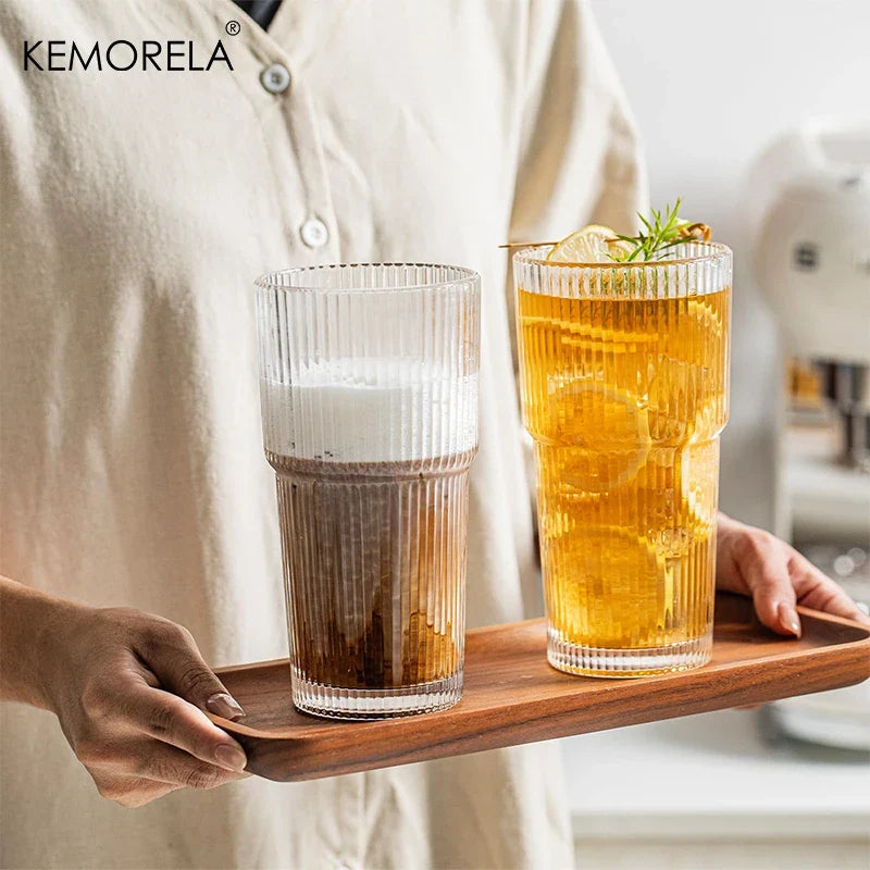 KEMORELA Ribbed Glass Tumblers 590ml | Set of 2 or 4