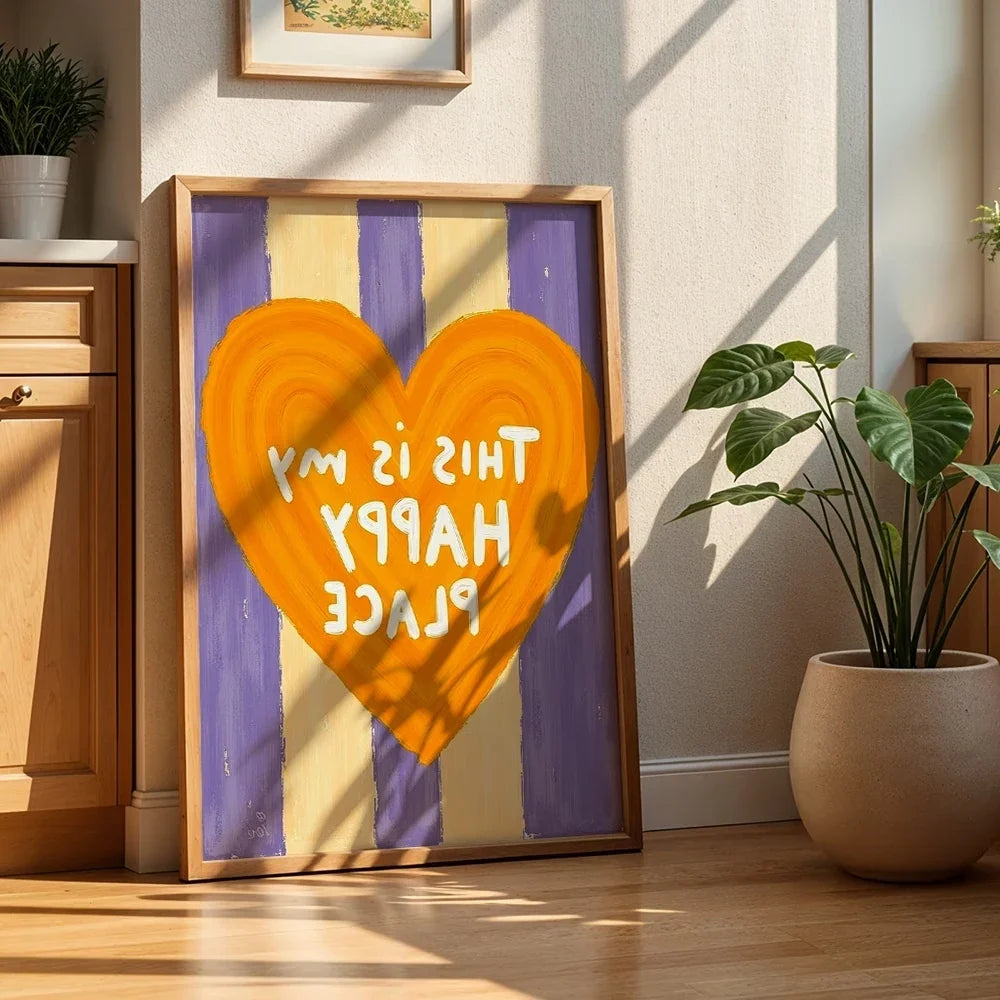 "This Is My Happy Place" Retro Quote Canvas Wall Art Print