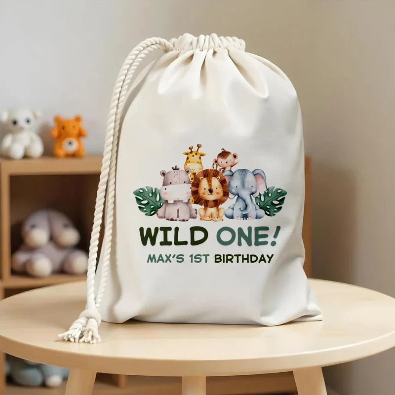Personalized Wild One Jungle Birthday Favor Bags – Set of 4