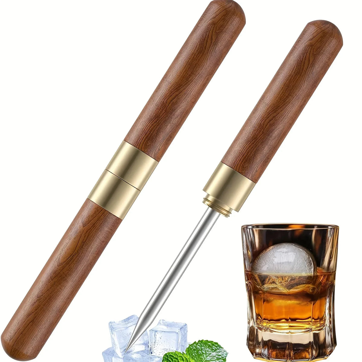 Stainless Steel Ice Picks Safety Cover Non-slip Wooden Handle Breaker