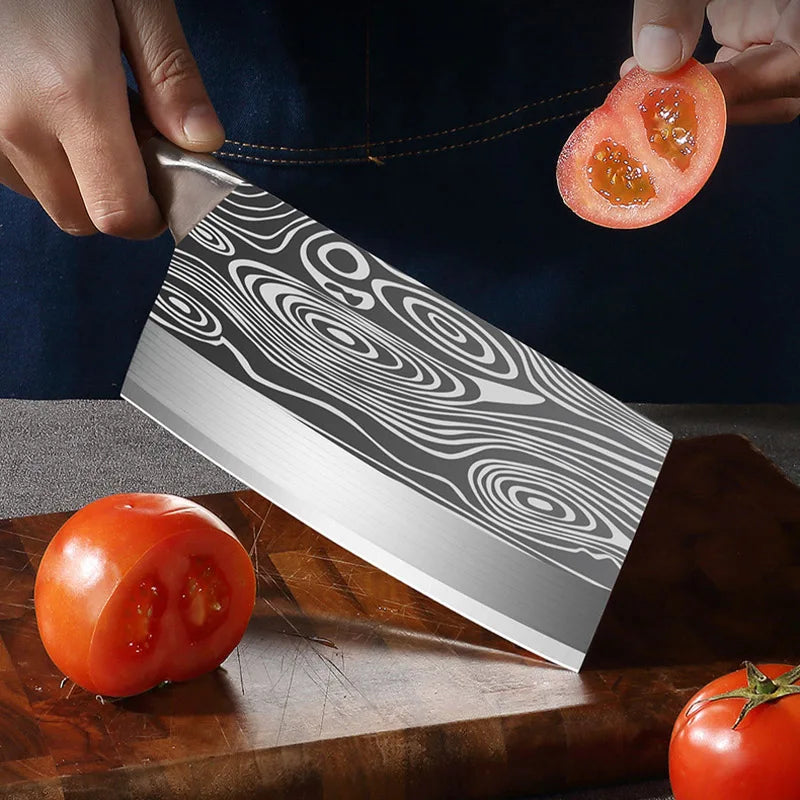 InLeung Damascus Cleaver Knife – Sharp Wood Handle Chef Knife