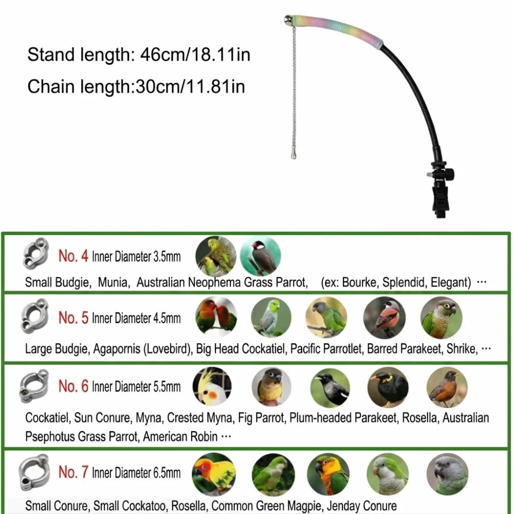 Adjustable Bike Parrot Perch Stand with Anti-Escape Chain 46cm
