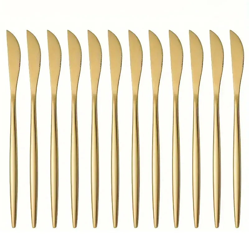 12-Piece Gold Stainless Steel Dinner & Steak Knives Set