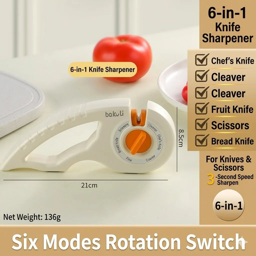 PLYS 6-Mode Knife & Scissor Sharpener | Non-Slip Kitchen Tool