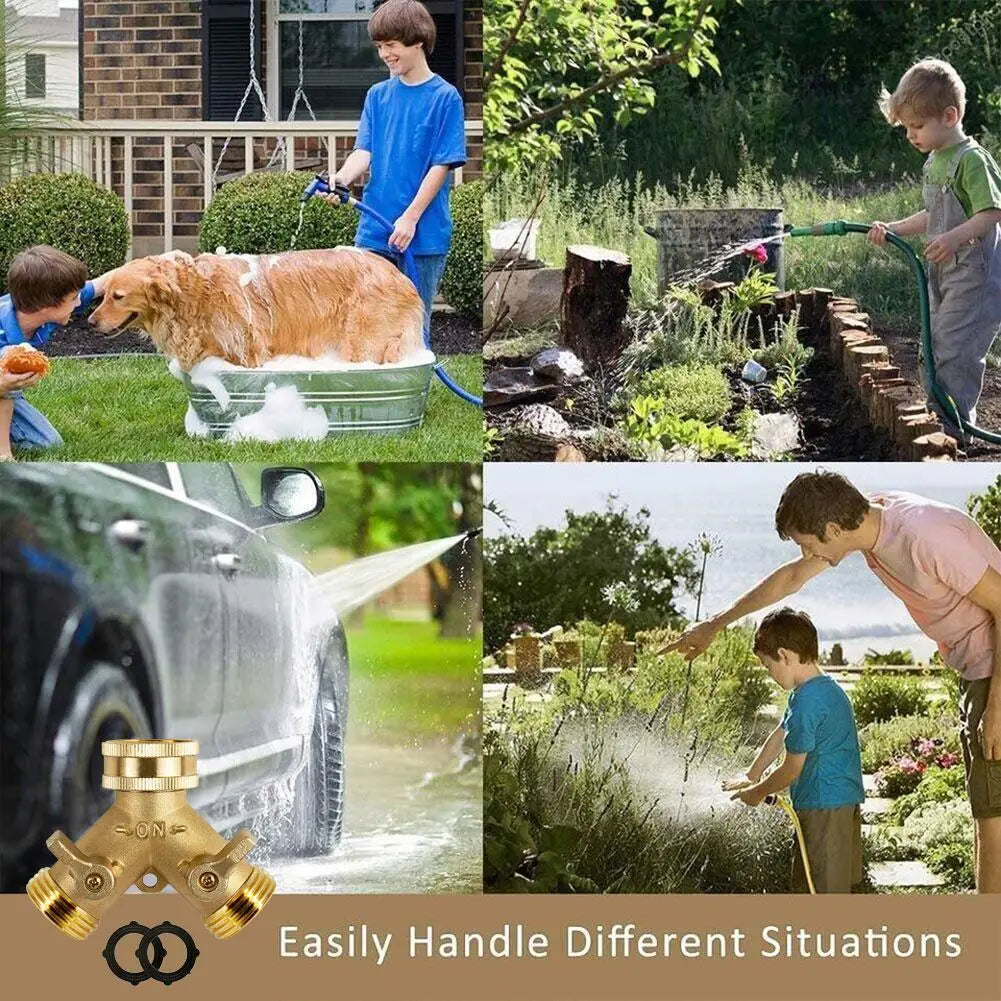 3 2 Way Brass Garden Hose Splitter Y-type Tap Watering Connector