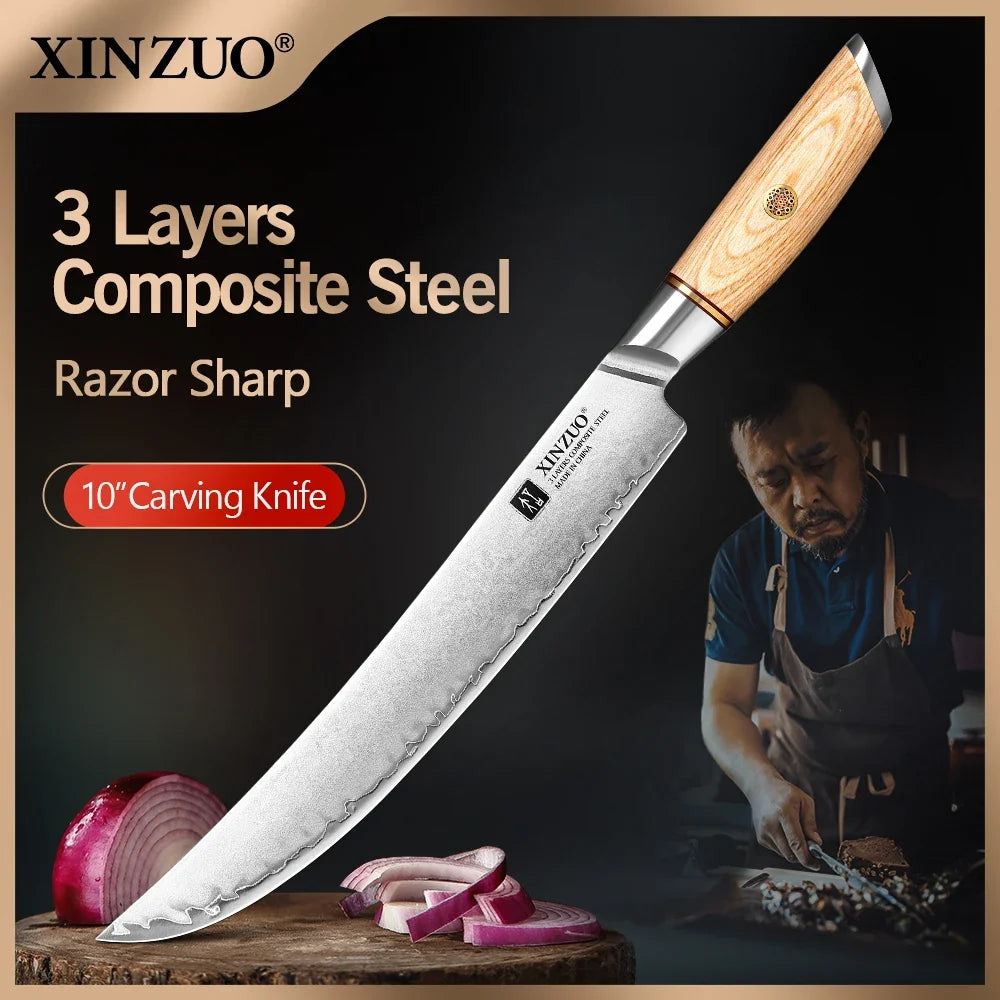 XINZUO 10-Inch Carving Knife | 10Cr15CoMoV Steel Pakkawood
