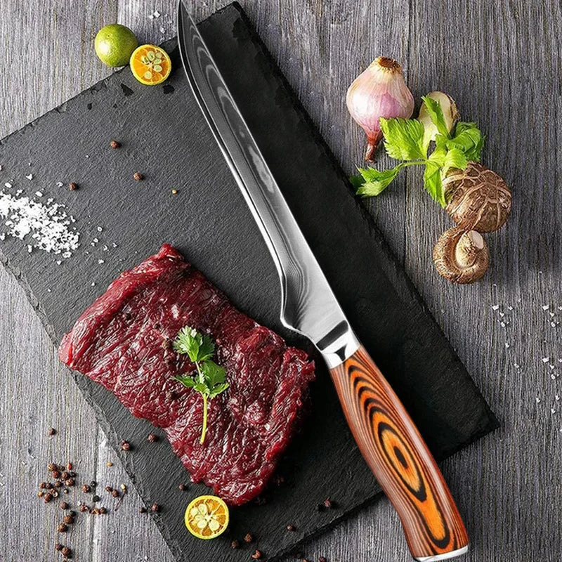 6-Inch Damascus Boning Knife – High Carbon Steel & Wood Handle