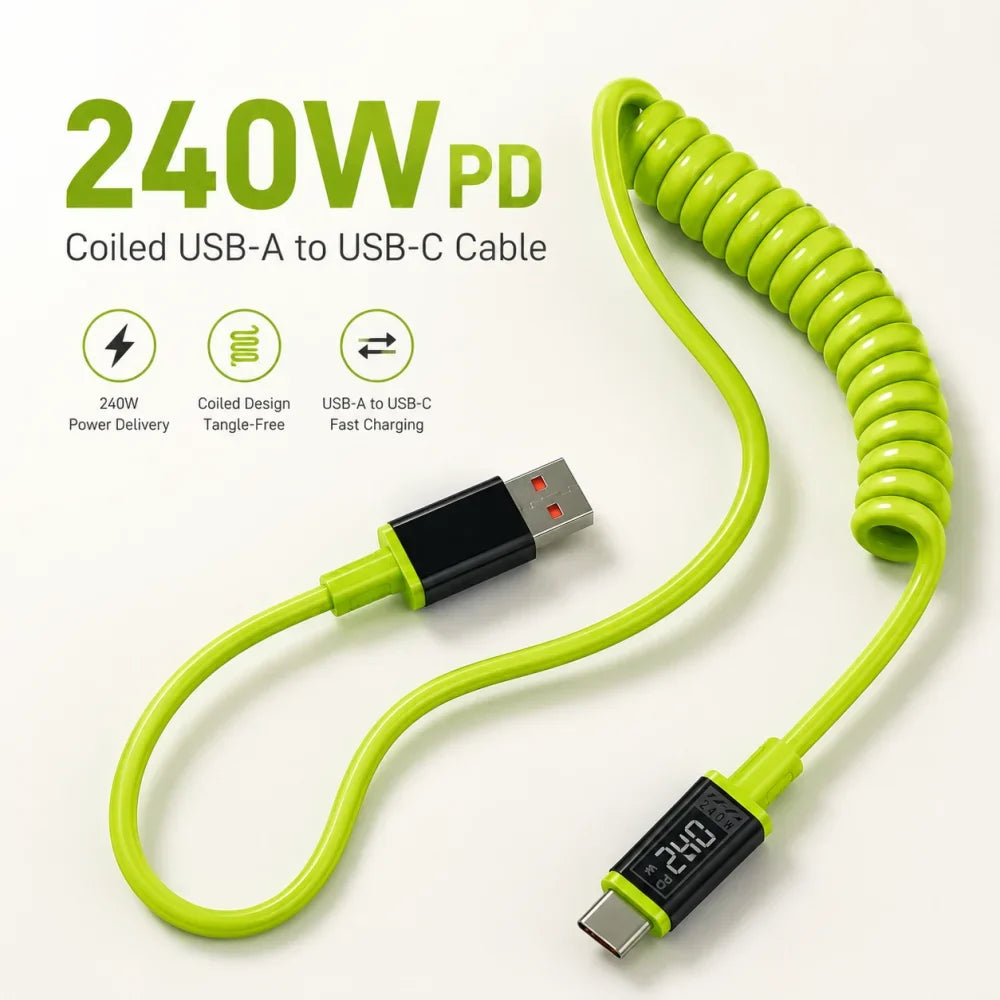 240W USB-C Spring Fast Charging Cable | iPhone & Samsung