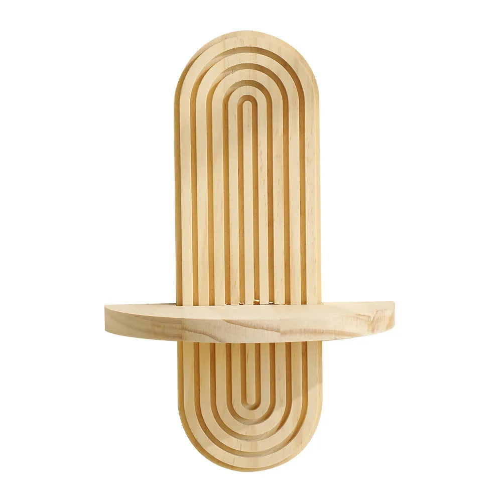 Bohemian Solid Wood Wall Shelf – Oval Flowerpot & Decor Holder