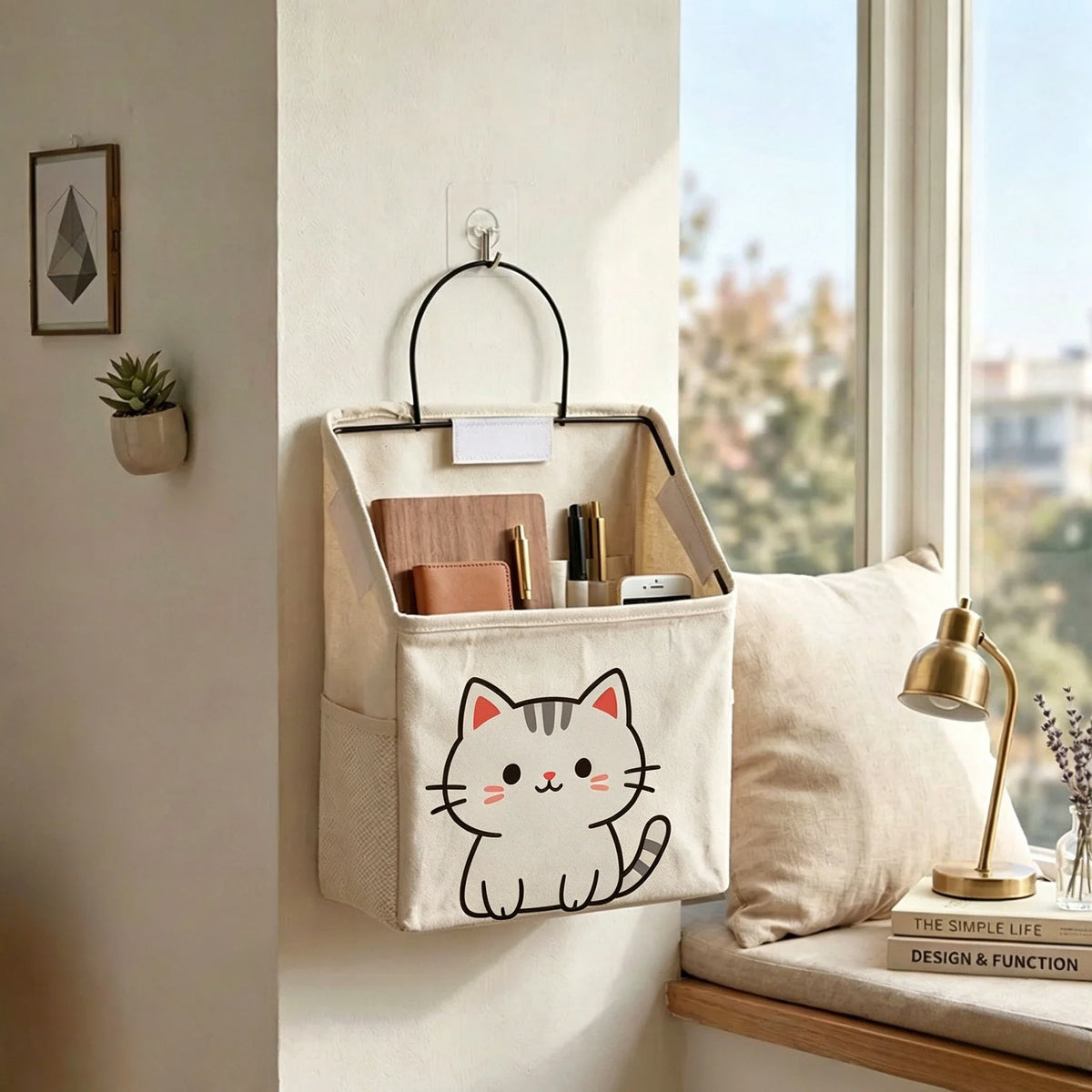 Wall Mount Fabric Storage Basket Large Cute Kitten Print