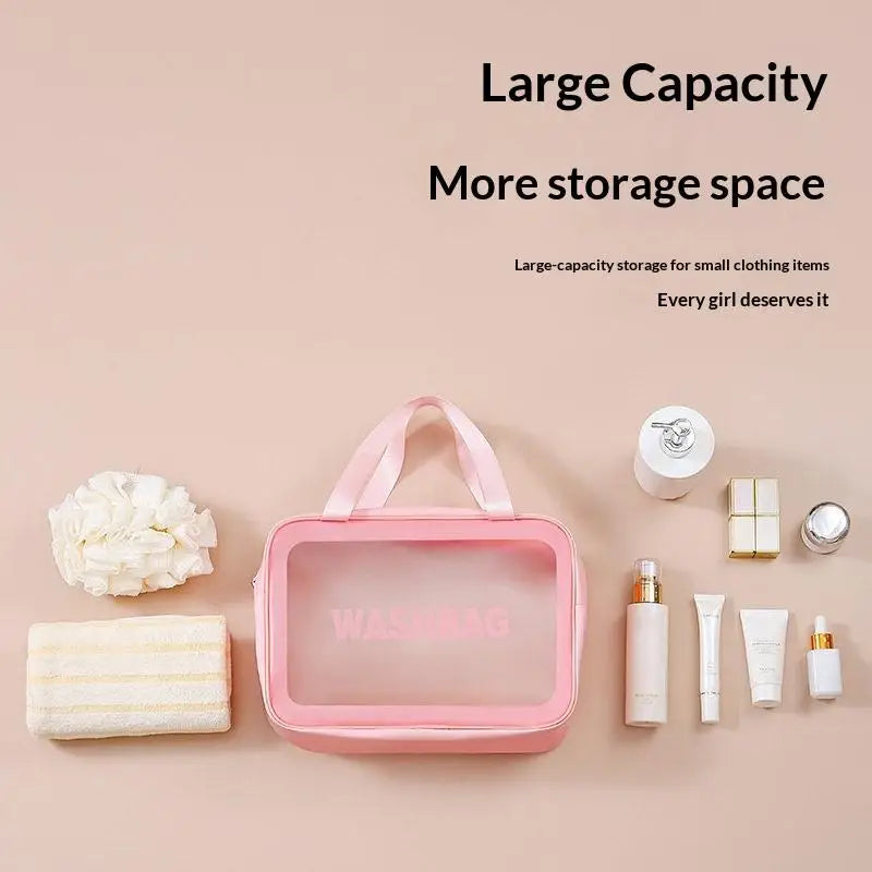 Dry-Wet Separation Transparent PU Travel Cosmetic Bag