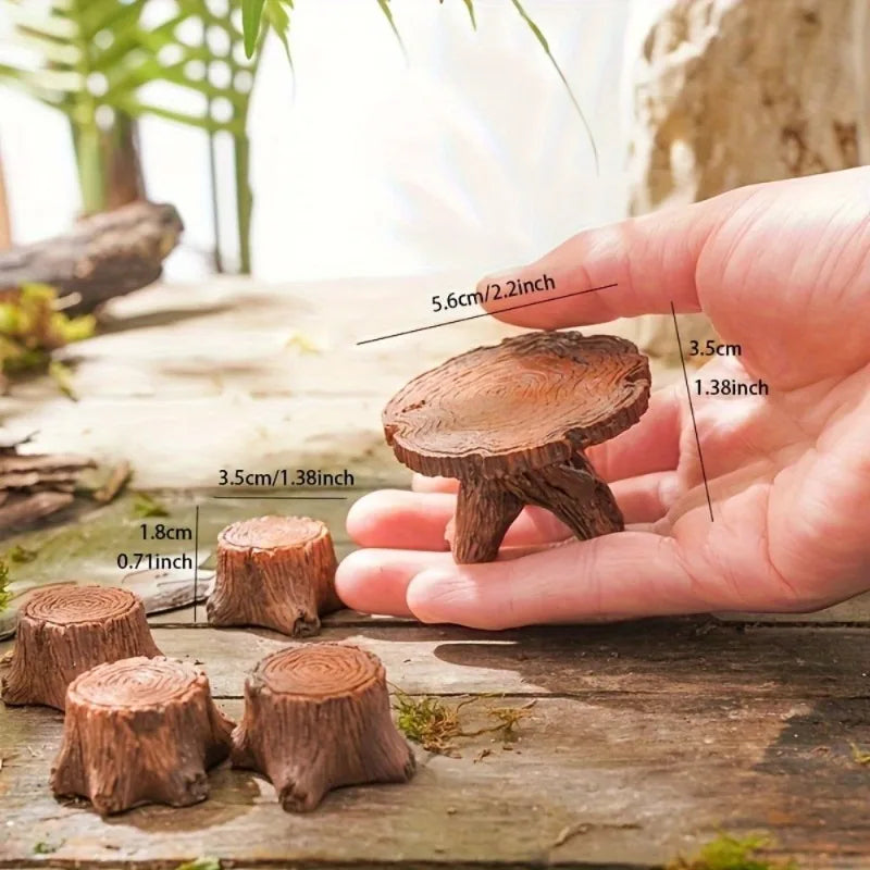 5-Piece Mini Tree Stump Resin Ornaments – Garden & Home Decor
