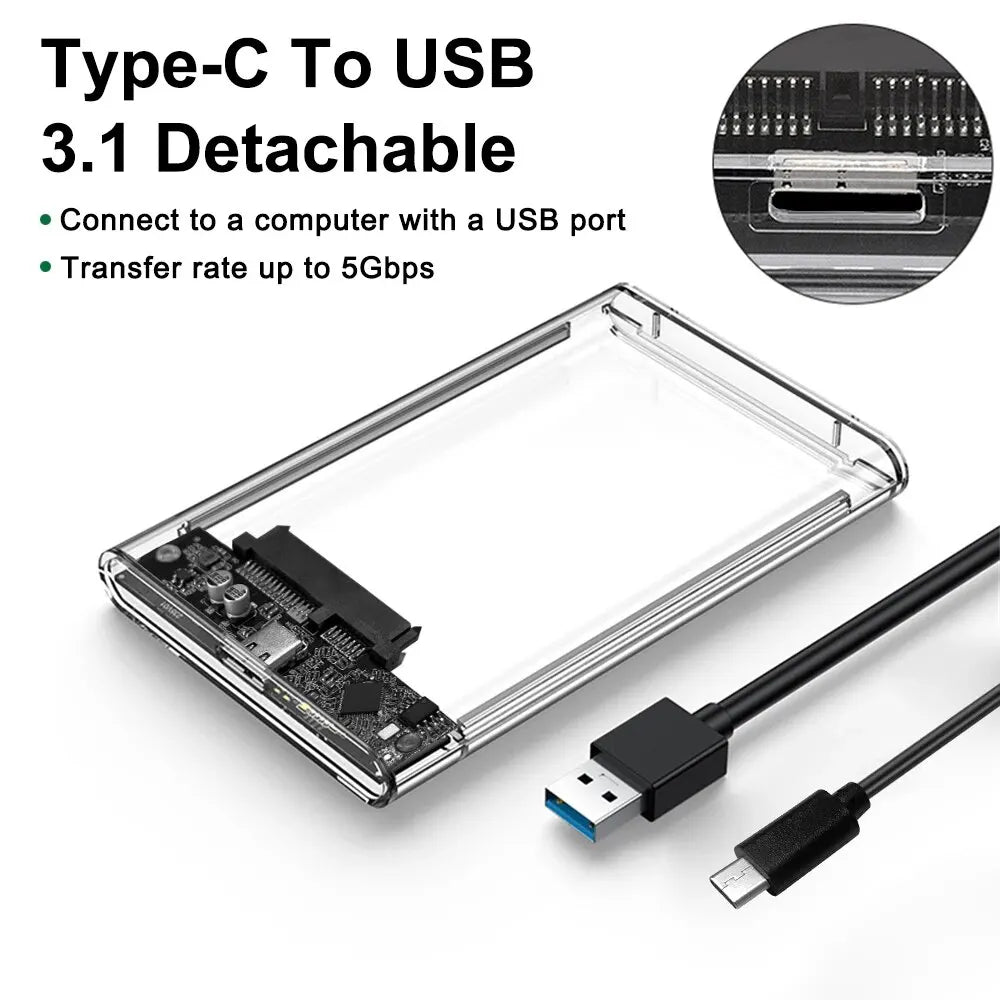 HDD SSD Case SATA USB 3 1 C 4TB Transparent External Hard Drive