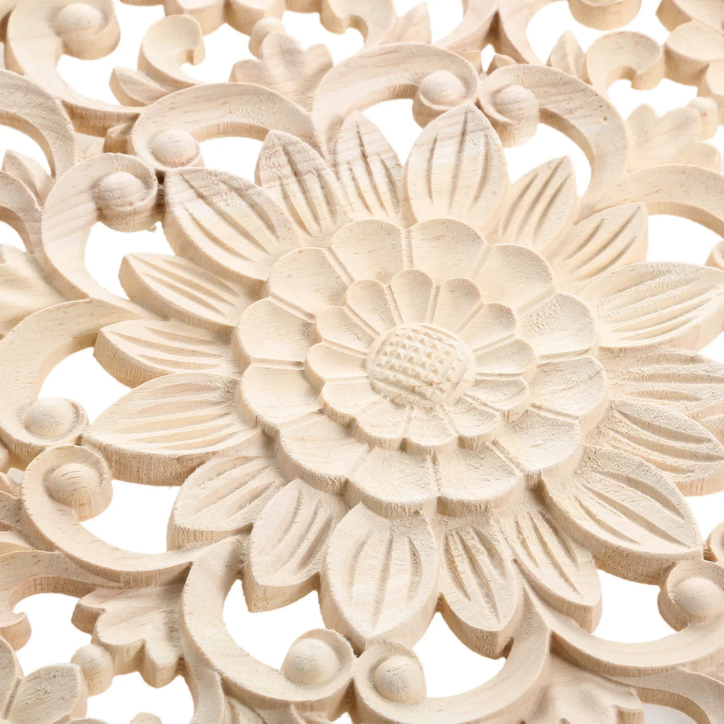 Floral Wood Carved Applique – Unfinished Wall & Furniture Decor