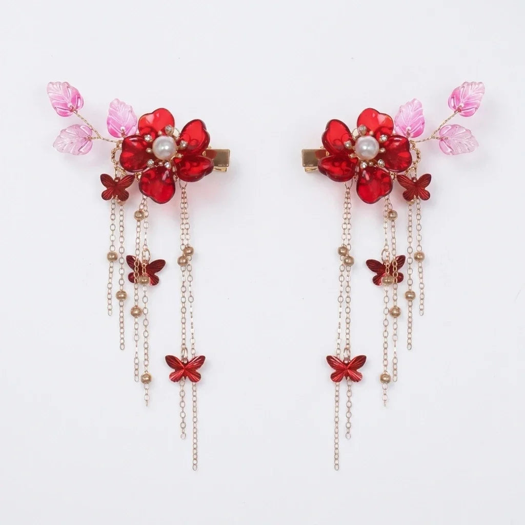 Butterfly Crystal Tassel Hair Clips 2 Pairs – Alloy Barrettes