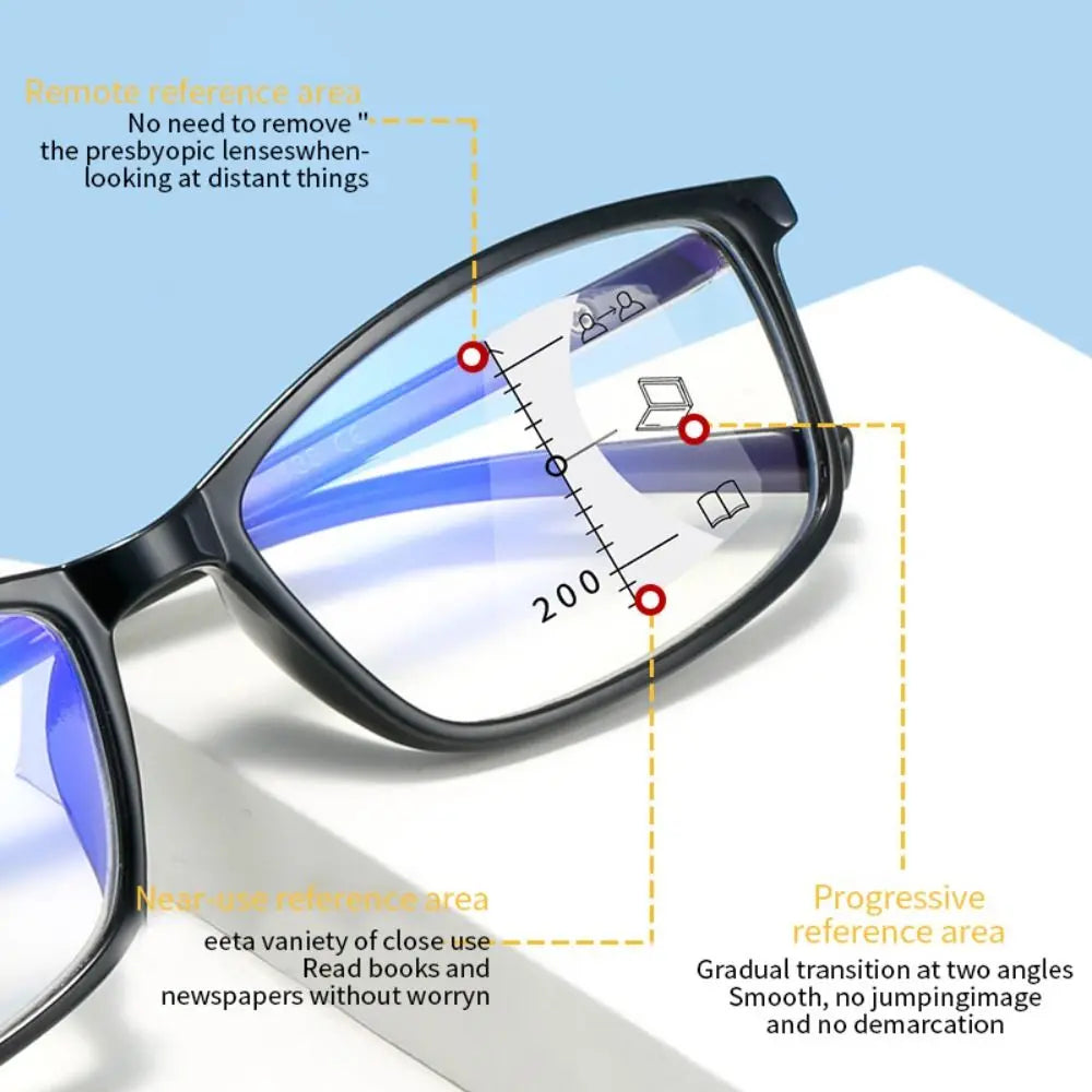 Retro Progressive Multifocal Reading Glasses Anti-Blue Light
