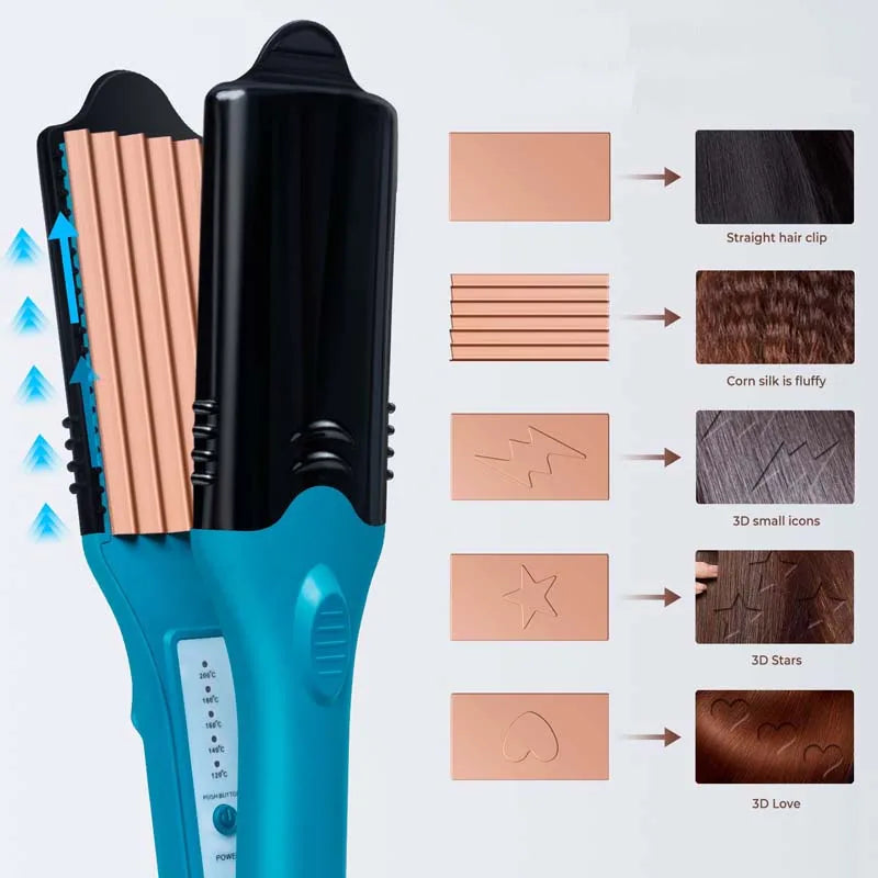 3D Hair Imprinting Iron | 4 Interchangeable Plates Crimper