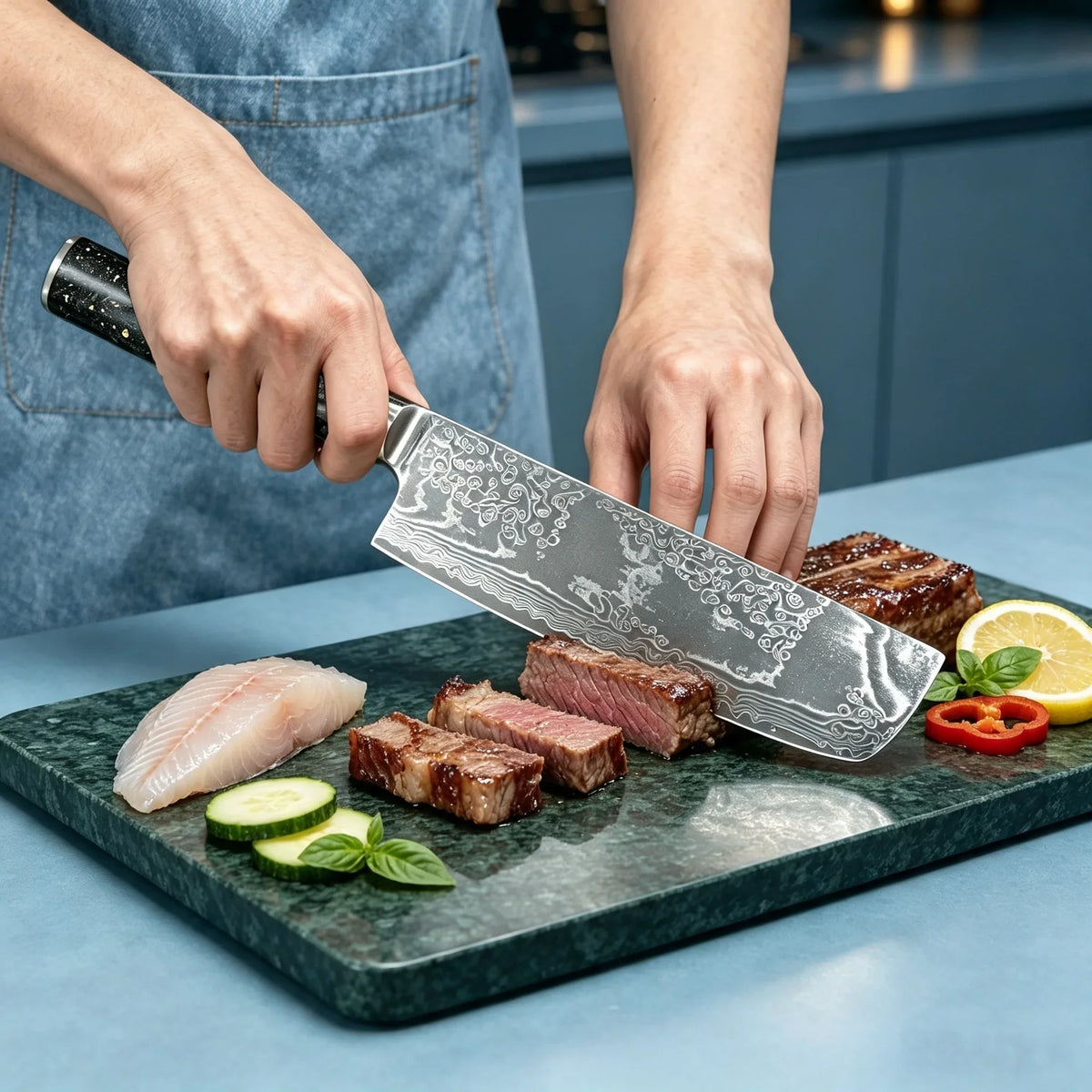67-Layer Damascus Steel Nakiri Knife – Sharp Chef's Cleaver