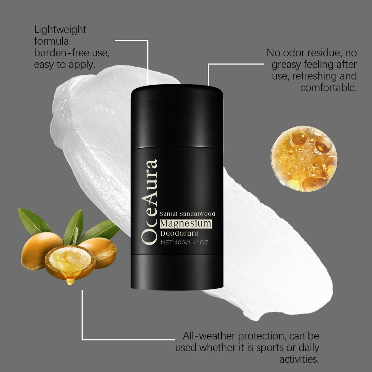 OceAura Sandalwood Deodorant Stick | Aluminum Free, 40g