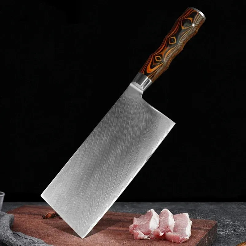 InLeung Damascus Steel Cleaver Knife – Wood Handle | 18cm