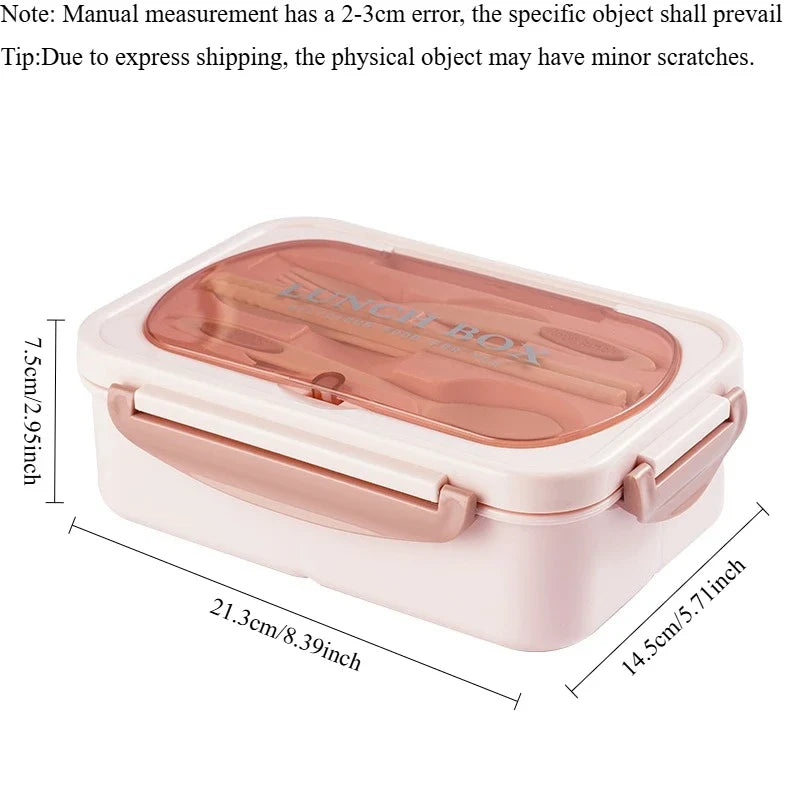 Leak-Proof Lunch Box with Utensils – 3-Compartment Microwave Safe