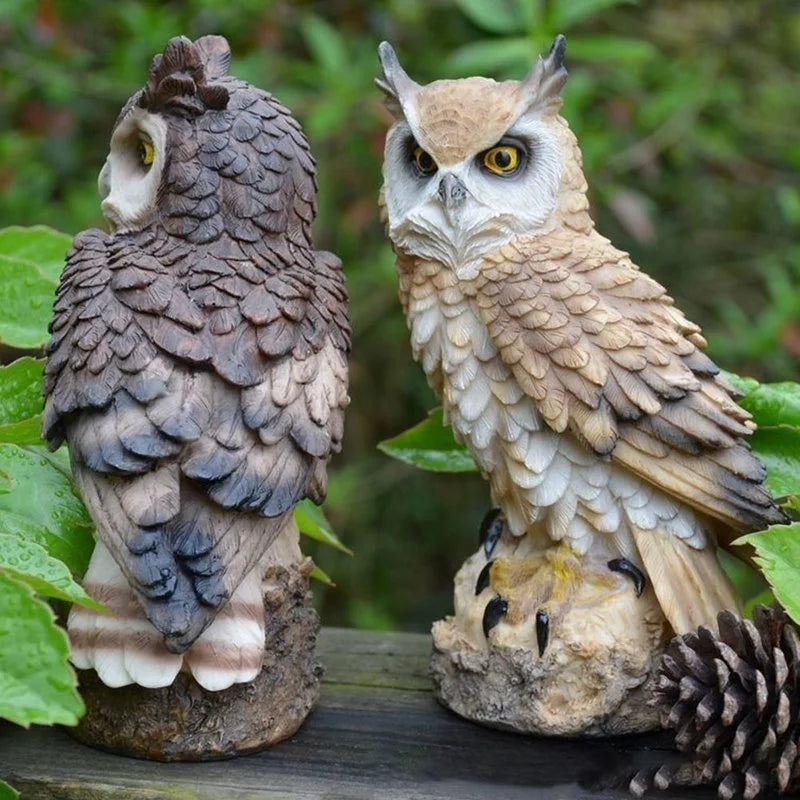 Realistic Fakes Horned Owl Bird Scarecrow Ow Figurine Porch Lawn Yard