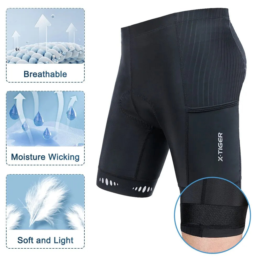 X-TIGER Men's 5D Gel Padded Cycling Shorts with Back Pocket