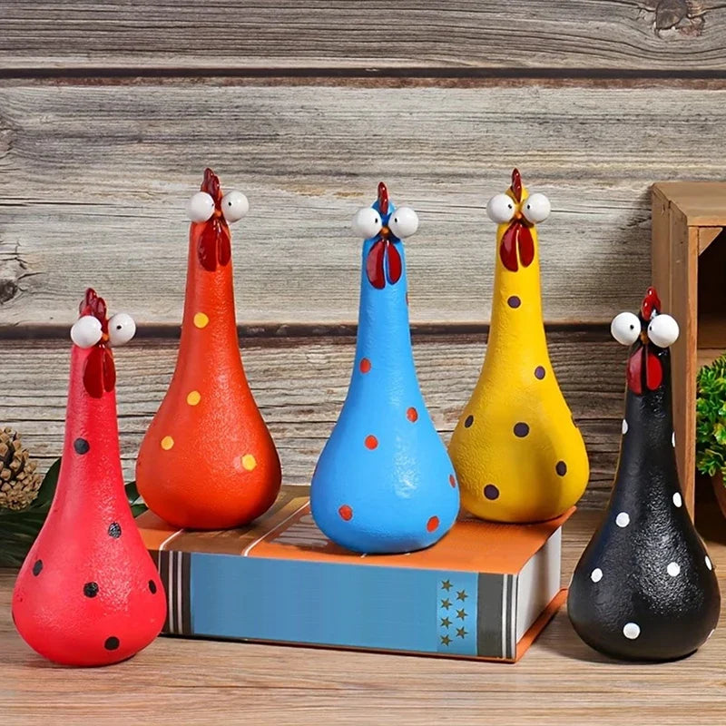 Quirky Big-Eyed Chicken Figurine – Polka Dot Resin Garden Statue