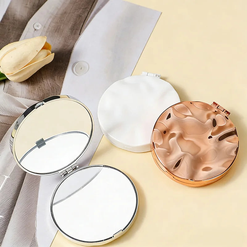 Mini Plating Makeup Mirror Rotundity Double-sided Compact Foldable
