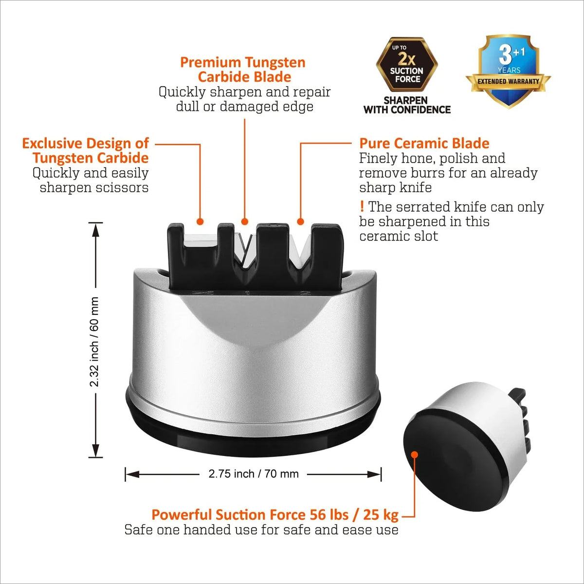 PLYS Knife Sharpener with Suction Cup – Tungsten & Ceramic