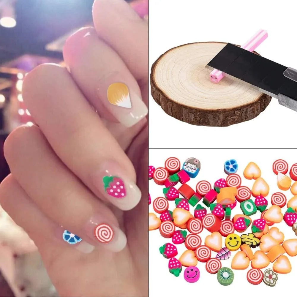 50PCS Polymer Clay Cane Slices – 3D Nail Art Decorations