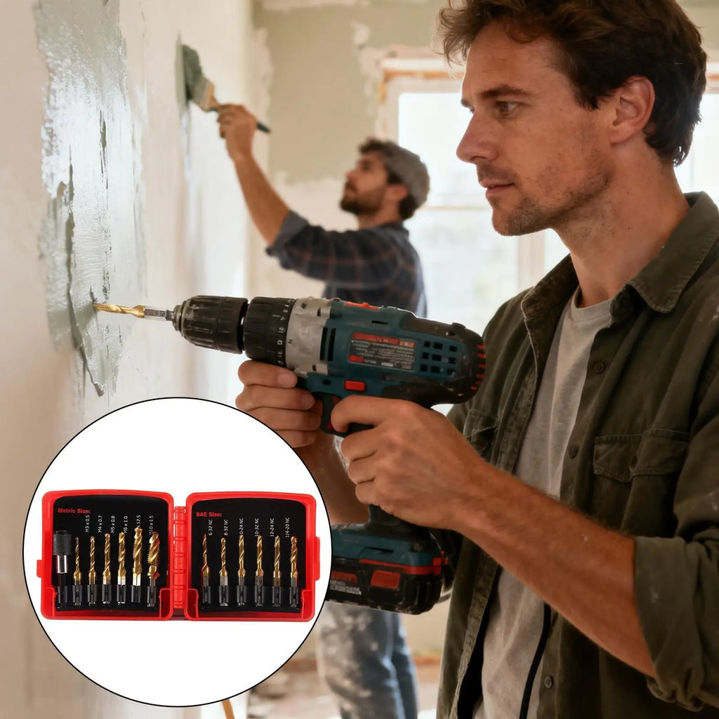 13-Piece Titanium Metric Drill Tap Bit Set | Deburring