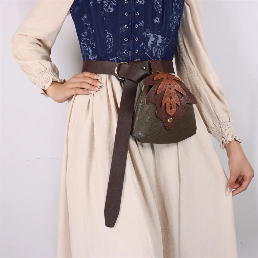 UYEE Medieval Belt Elf Leaf Waist Bag Renaissance Cosplay Copper Coin
