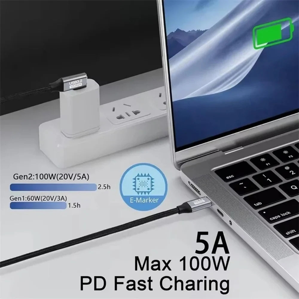 USB 3.2 Gen 2 Type-C Extension Cable 100W 10Gbps 90°