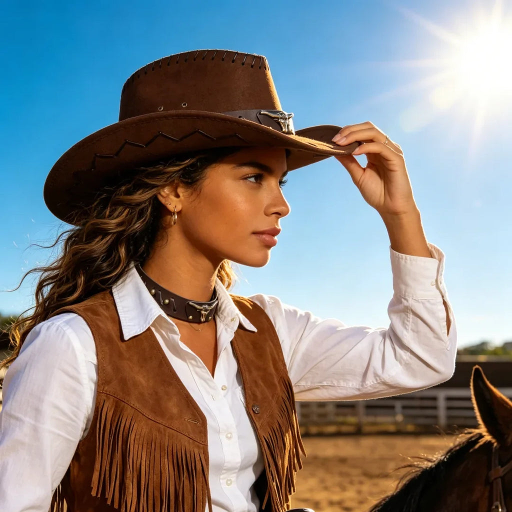 Artificial Suede Western Cowboy Hats Vintage Big-edge Gentleman