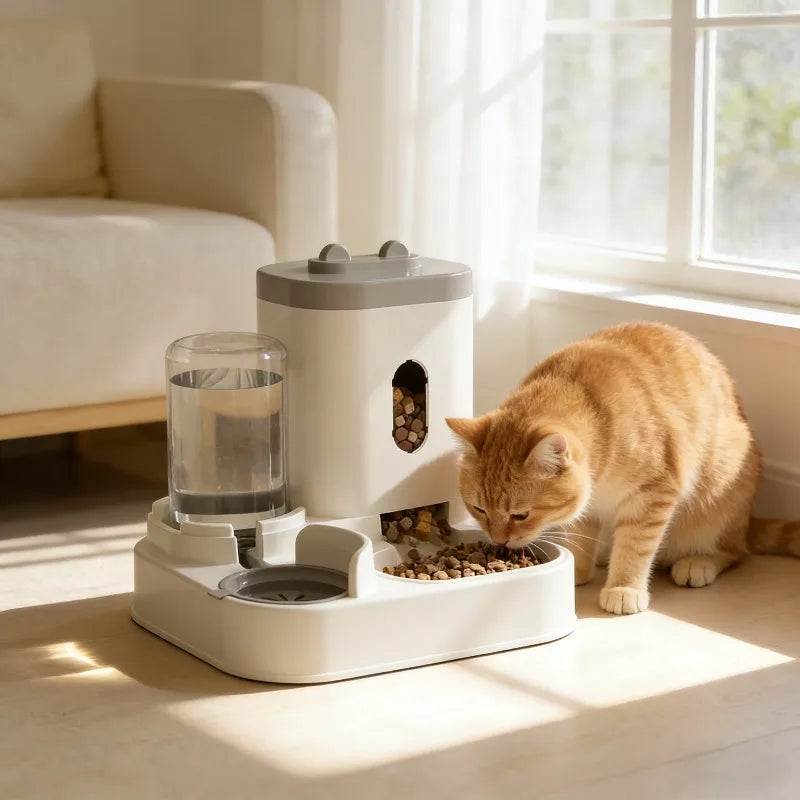 Automatic Pet Feeder Water Dispenser Large Capacity Raised Food Bowl