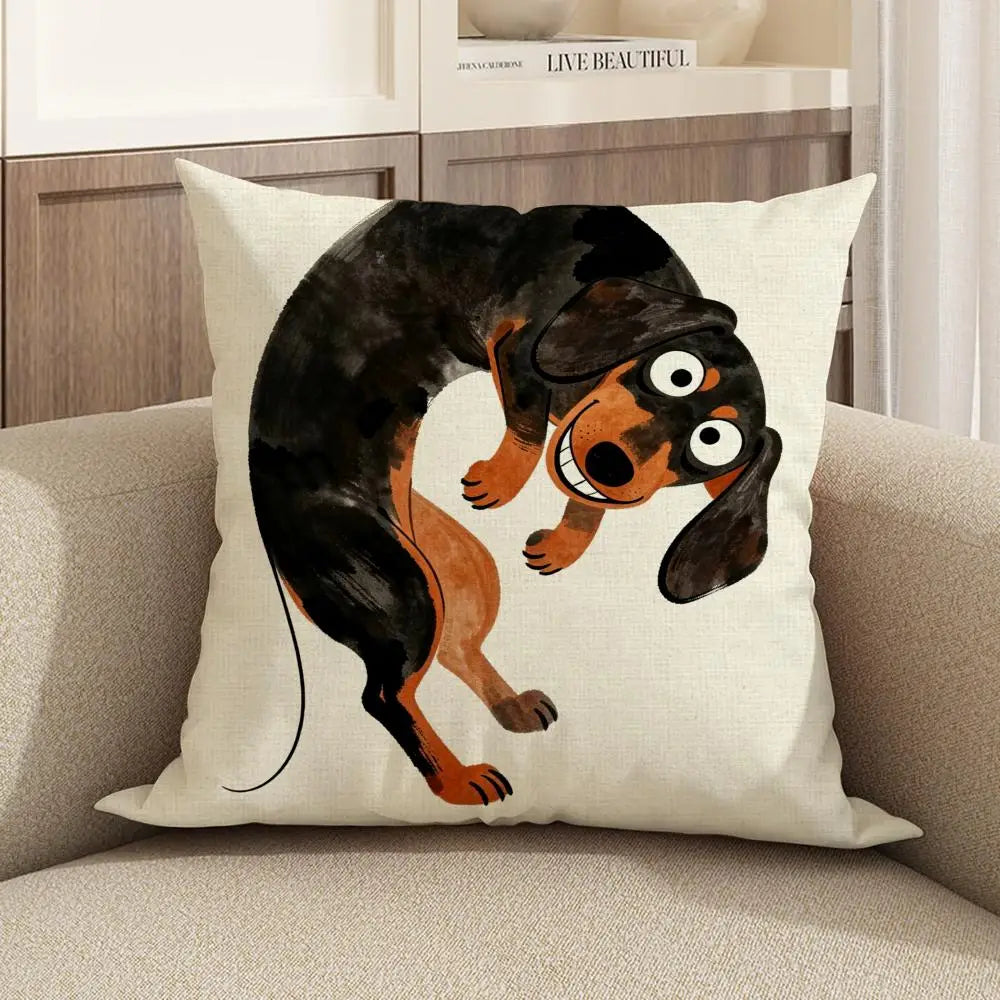 Dachshund Watercolor Linen Cushion Cover | Sofa & Home Decor