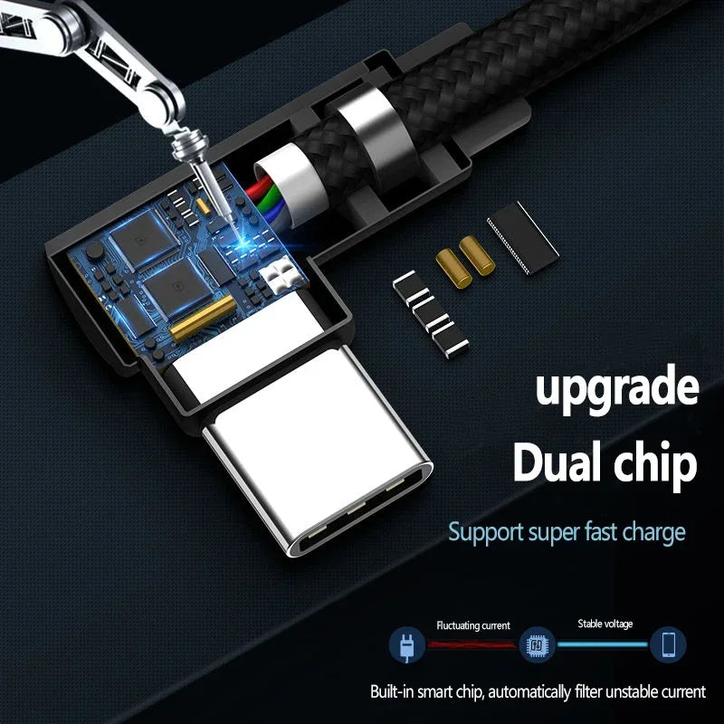 90° 40W USB-C Fast Charging Cable 5A Braided | iPhone & Android