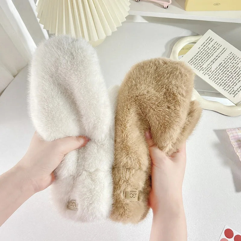 Women's Thick Plush Knit Mittens – Warm Solid Color Winter Gloves