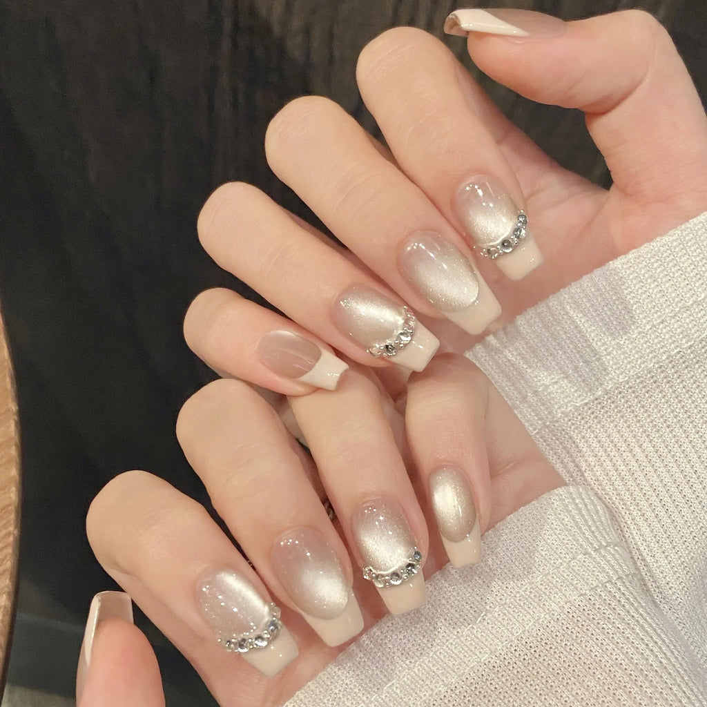 French Cat Eye Press On Nails – 10pc Almond False Nails
