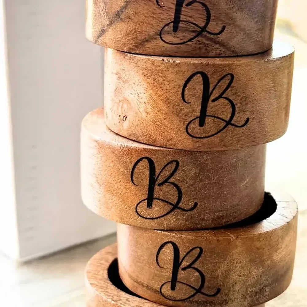A-Z Engraved Wooden Napkin Rings | Wedding & Party Table Decor