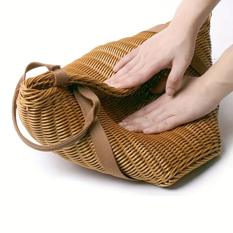 Large Handwoven Storage Basket Lid Foldable Woven Shopping Picnic