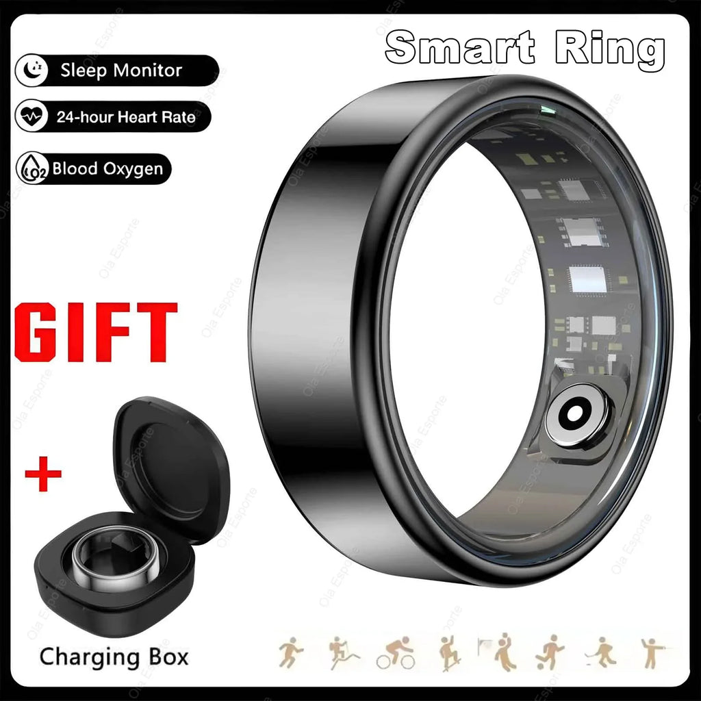 R09 Smart Ring Men Women Charging Case Heart Rate Blood Oxygen Skin