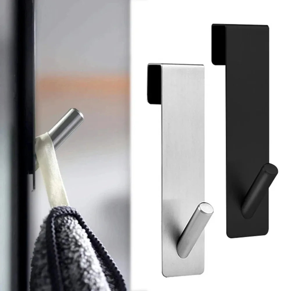 Drill-Free Glass Door Hooks – Stainless Steel Bathroom Storage