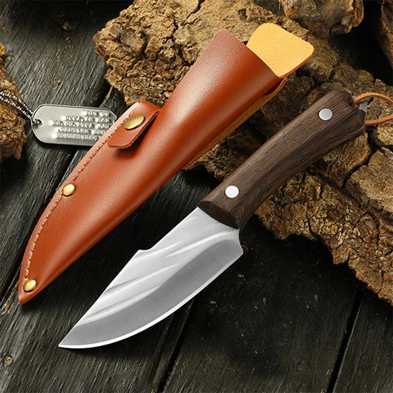 Stainless Steel Boning Knife with Sheath & Wood Handle